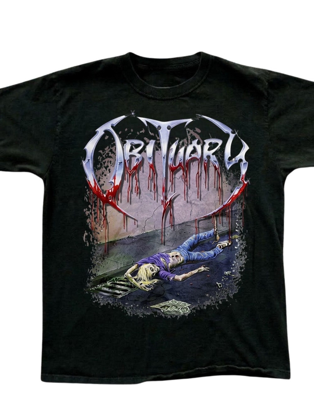 Gildan Black Graphic Tee with Red and Purple Horror Art, Gift For Him, For Her